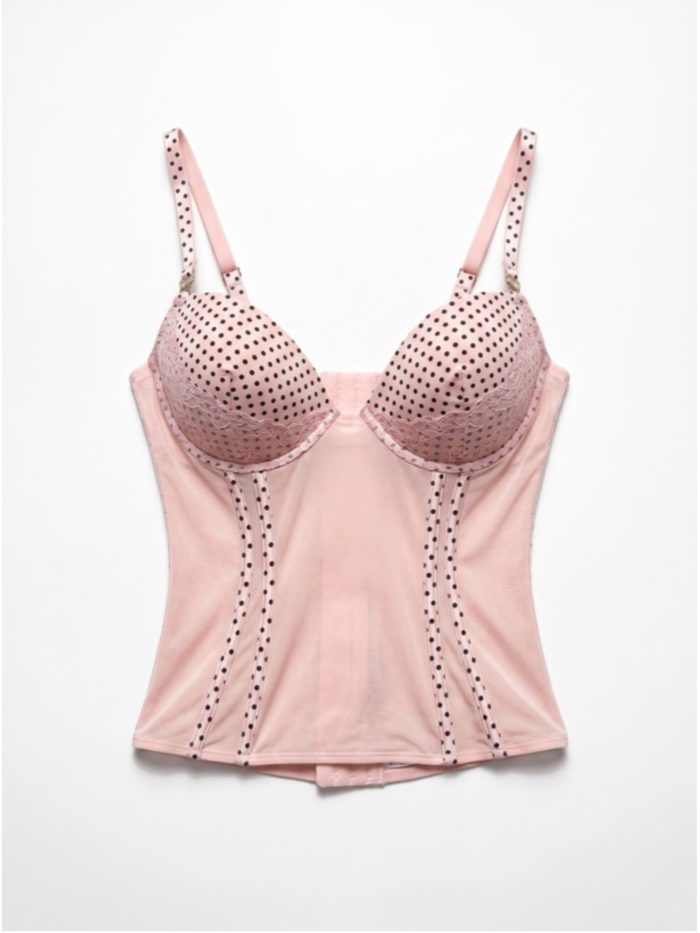 La Senza Pink & Black Polka Dot Corset Sheer Sexy Lingerie Lace Women Size M